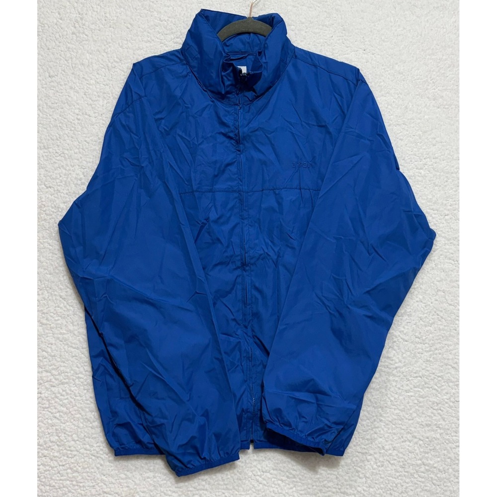 IZOD Golf Mens Blue Full Zip Packable Hood Windbreaker Jacket Large IZR-CC-500ET